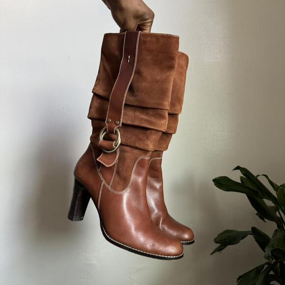 Vintage Nine West Two-Tone Leather & Suede Slouchy Boots size 8 - Picture 2 of 7